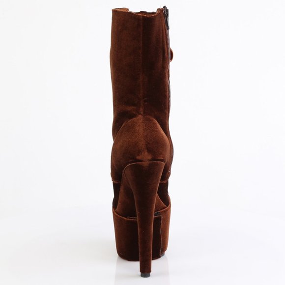 Velvet Platform Lace Up High Heel Ankle Boots - Picture 4 of 5